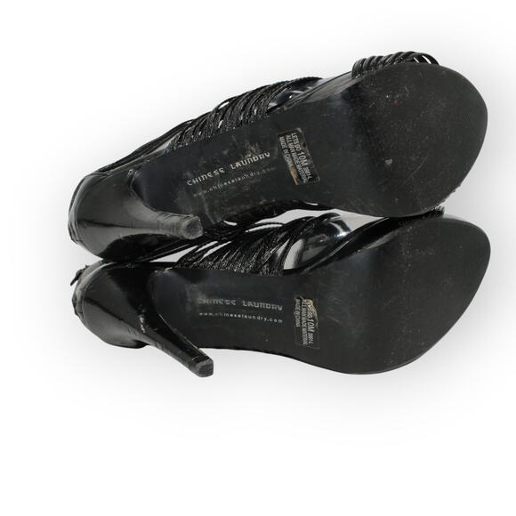 Size 10 CHINESE LAUNDRY Heels FAIR Black Strappy Ankle BackZip - Picture 3 of 10